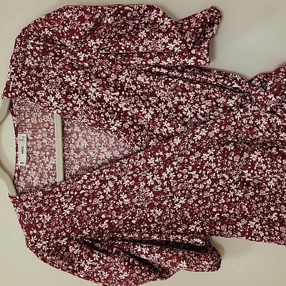 Mango Romantic Floral Wrap Dress Printed Dress with Puff Sleeves Size 4 - Picture 9 of 16